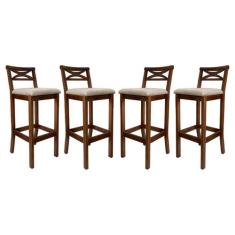 Kit 4 Banquetas Alta para Cozinha Madri Madeira Castanho Suede CCS - C