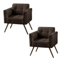 Kit 2 Poltronas Decorativa Bia Couro Marrom - Gran Belo