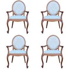 Kit 04 Poltronas Decorativas Sala de Estar Base Madeira Maciça Adrie S