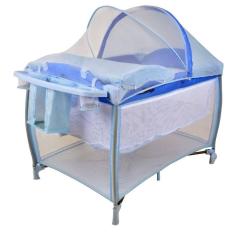 Berço Portatil Cercado Burigotto New Aconchego Com Trocador E Mosquiteiro Azul U