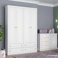Quarto de BebÃª Guarda-Roupa 4 Portas 4 Gavetas e CÃ´moda 4 Gavetas 1 Porta Americano Henn