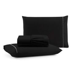 Jogo De Lençol Queen Mirante 3 Peças - Preto - 100% Algodão