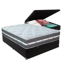 Cama Box Baú e Colchão Black Graphite Molas Ensacadas Casal 138x188X32 Anjos