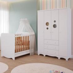 Quarto Bebê Completo Berço Americano Ben 3 em 1 Guarda Roupas 4 Portas