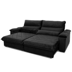 Sofá Retrátil Reclinável Grécia 2.50m Suede Velut Preto Molas no Assento - King House