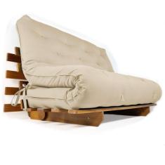 Sofá Cama Casal Futon Oriental Com Madeira Nobre  Natural - Bege Claro