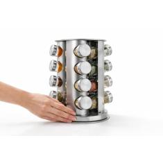 Porta Temperos Giratório Inox com 16 Potes de Vidro – Organizador de Condimentos para Cozinha – Design Moderno e Funcional