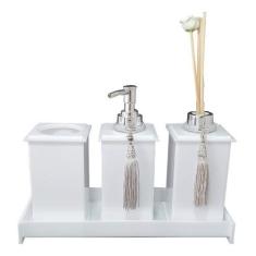 Kit Potes Em Acrílico Para Banheiro 4 Pçs Luxo K15br4 Branco