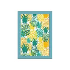 Quadro Abacaxi Verde Amarelo Moldura Azul 22x32cm