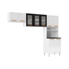 Kit de Cozinha Completa 3 Peças Diamante (2 Armários + 1 Paneleiro) Branco/Preto - Telasul