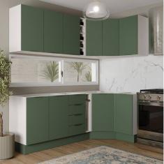 Cozinha Modulada 8 Peças sem Tampo com Rodapé 4 Aéreos e 4 Balcões Ipanema Cabecasa Madeiramadeira Verde Folha