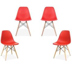 Kit 04 Cadeiras Decorativas Eiffel Charles Eames F03 Vermelho com Pés 