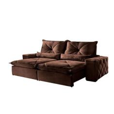 Sofá 5 Lugares Retrátil e Reclinável 2,90m Fusion Veludo Marrom Havana