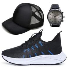 Tênis Esportivo Masculino Feminino Para Academia Mais Relógio e Boné