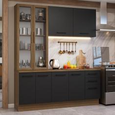 Armário de Cozinha Compacta 190cm com Cristaleira Rustic/preto Agata Madesa 01