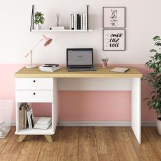 Escrivaninha Carvalho com Branco com 2 Gavetas Artany Sky