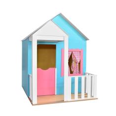 Casinha de Brinquedo com Cercado Azul e Rosa Criança Feliz