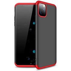 Capa Capinha Anti Impacto 360 Para Apple Iphone 11 Pro Max com Tela de 6.5" Polegadas Case Acr�lica Fosca Acabamento Slim Macio - Danet (Preto com Vermelho)