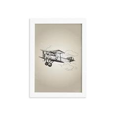 Quadro Vintage Moldura Branca Avião 22x32cm