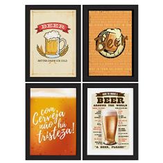 Quadros de Cerveja Beers Moldura Preta 33x43cm 4un