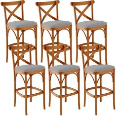 Kit 06 Banquetas Altas Cozinha Bancada Bar Sala de Jantar Estofada Ávila L02 Suede Cinza - Lyam