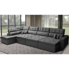 Sofá De Canto 4,80x2,36m Retrátil E Reclinável Com Molas Cama Inbox Platinum Esquerdo Suede Cinza