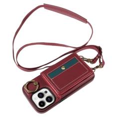 Carteira de anel crossbody com porta-cartão capa de telefone para iPhone 15 14 13 12 11 Pro Max XS XR X 7 8 Plus Capa de couro, vermelha, para iPhone 13Pro Max