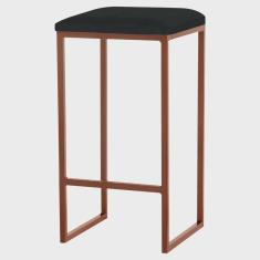 Banqueta Decorativa Billie Base Bronze Veludo Preto G41 - Gran Belo