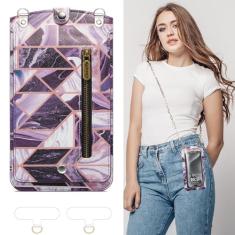 Bolsa para celular pequena bolsa transversal feminina de couro, mini bolsa de ombro, capa carteira com ranhura para cartão, corrente de pescoço com tela sensível ao toque, bolso com zíper para todos
