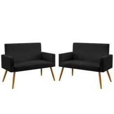 Kit 2 Poltronas Namoradeiras Vega Couro Preto Aradecor