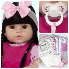 Boneca Tipo Reborn Princesa Morena Fofa com Enxoval 13 Itens - Cegonha