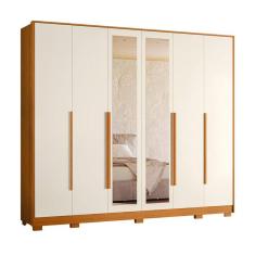 Guarda Roupa Fascínio com Espelho 6 Portas Cinamomo/Off White  - ABZ