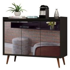 Buffet Aparador Retrô Com Espelho Delux 3 Portas Preto - Move