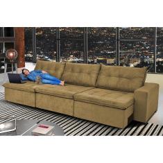 Sofá Austrália. 3,52 Mts Retrátil, Reclinável Com Molas e Pillow no Assento Tecido Suede Castor