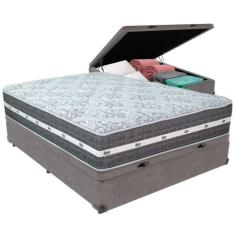 Cama Box Baú Cinza E Colchão Black Graphite Molas Ensacadas Casal Anjo