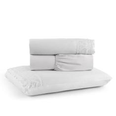 Jogo de Lençol Solteiro 3 Peças Napoli Percal 300 Fios Lese Bordado In