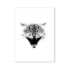 Arte Maníacos Quadro Decorativo Gato Miau - 65x46cm (Moldura em laca branca)