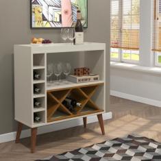 Aparador Retrô Pés Palito com Adega Malibu - Off White com Freijó - Co