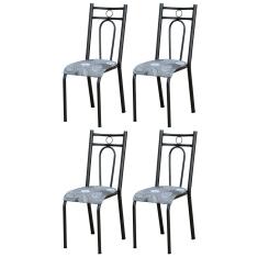 Kit 4 Cadeiras 023 América Cromo Preto/Pará - Artefamol