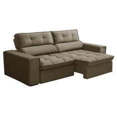 Sofá 3 Lugares Retrátil e Reclinável Nantes Veludo Amêndoa 180 cm