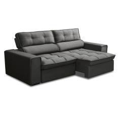 Sofá 3 Lugares Retrátil e Reclinável Nantes Veludo Grafite 180 cm