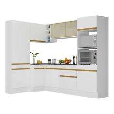 Armário De Cozinha Completa De Canto V2085 Branco Dourado