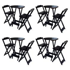 Kit 4 Conjuntos De Mesa Bistrô Dobraveis Em Madeira Padrão Com 2 Banquetas Altas - Tabaco - Marrom