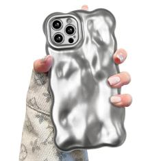 UEEBAI Capa Ripple para iPhone 13 Pro Max, linda capa prateada em forma de onda para iPhone, capa de telefone 3D bonita estética, capa de ondulação de água, design cromado 3D para mulheres e meninas