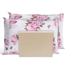 Jogo De Lençol Casal Queen 3 Peças 200 Fios Rosas Palha - Casa Home