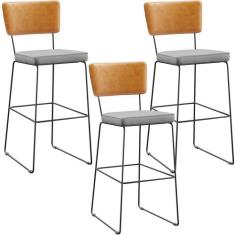 Kit 03 Banquetas Altas Bar Sala De Jantar Fixa Allana L02 Sintético Wh
