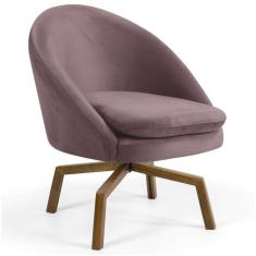 Poltrona Decorativa Sala De Estar Base Ka Madeira Rafa B-305 Veludo Rosê - Domi