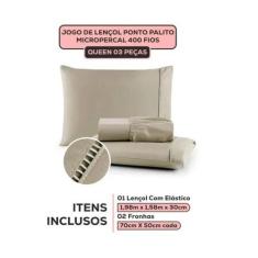 Jogo de cama lençol queen 4 peças 400 fios com acabamento em ponto pal