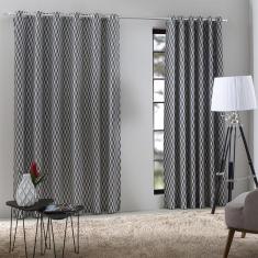 Cortina Estampada Barein Cinza Janela 300x240cm Casa D'oro