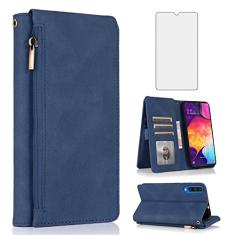 Asuwish Compatível com Samsung Galaxy A50 A50S A30S Capa carteira protetora de tela com zíper retrô capa flip de couro suporte para cartão acessórios para celular A 50 50S 30S S50 50A SM A505G